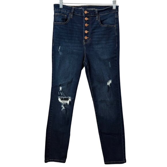 No Boundaries Womens High-Rise Button-Fly Distressed Skinny Jeans Junior Size 11 - Picture 1 of 13
